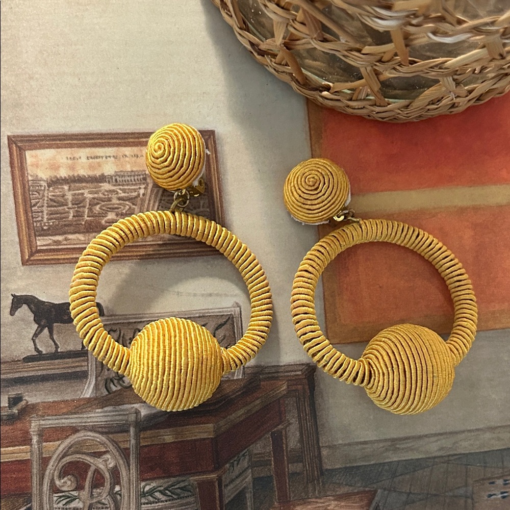Yellow Thread Hoop Statement Earrings - image 1